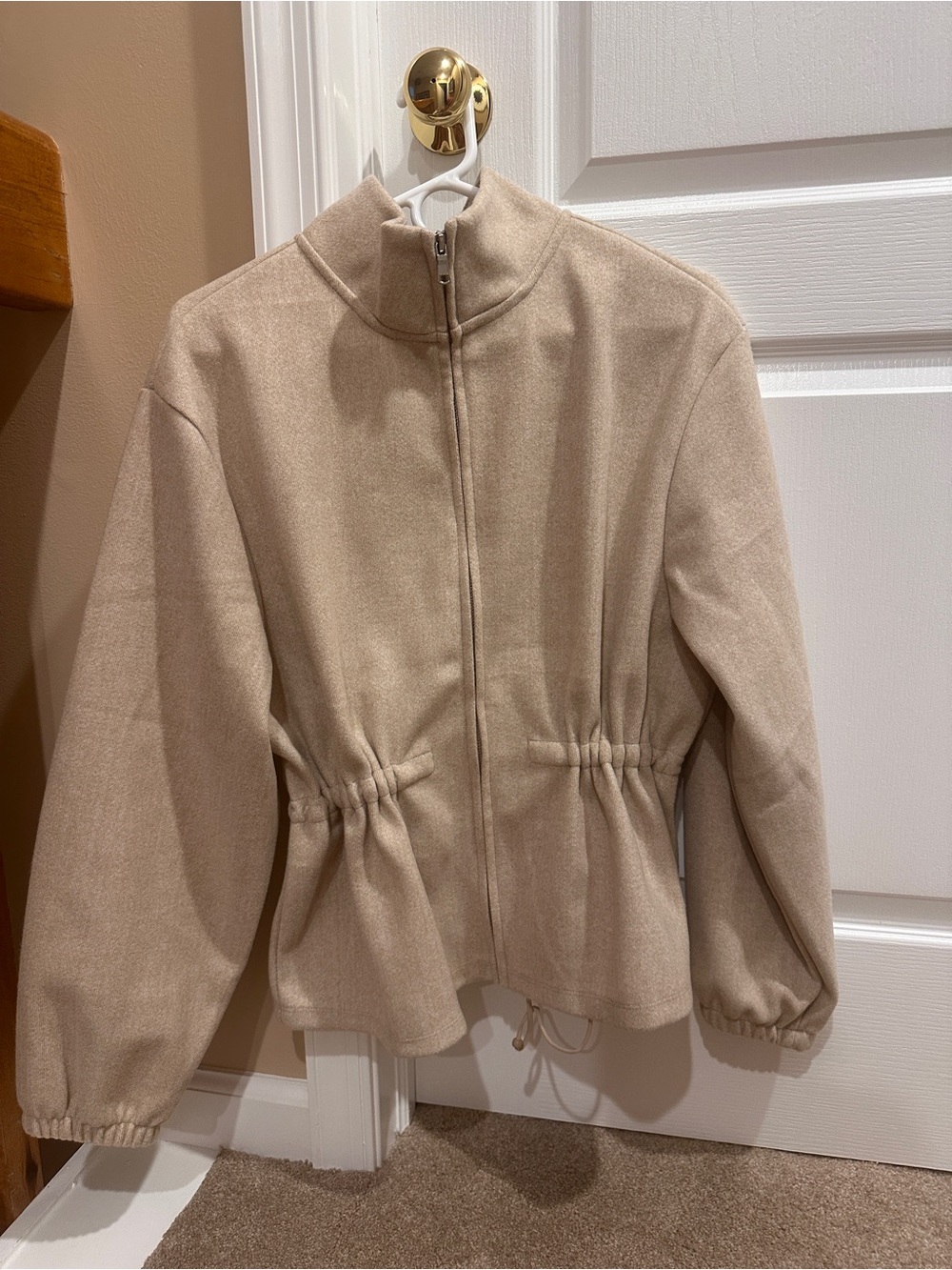 a new day Beige Drawstring-Waist Zip Front Utility Jacket
